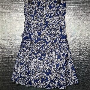 American Eagle Outfitters Blue and White Patterned Strapless Dress
